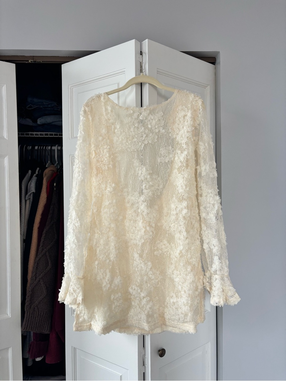 Fashion Nova Cream Lace Mini Dress - Long Sleeve - XL